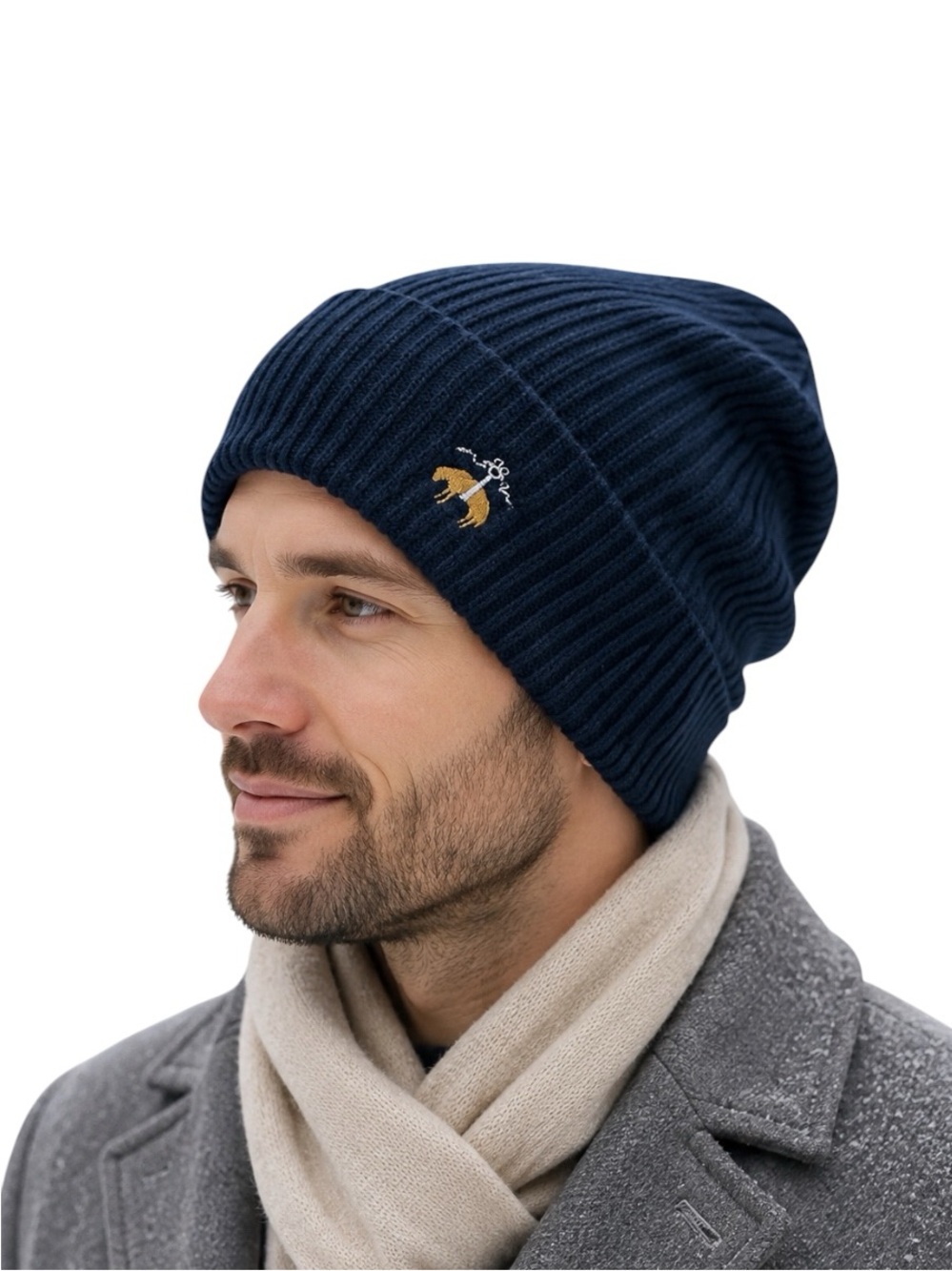 Brooks Brothers Men’s Merino Wool Cashmere Ribbed Beanie Navy Blue NWOT